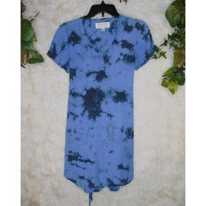 Cloth & Stone | Women's Dress Blue Black Tie Dye Waist Tie Short Sleeve Size PXS